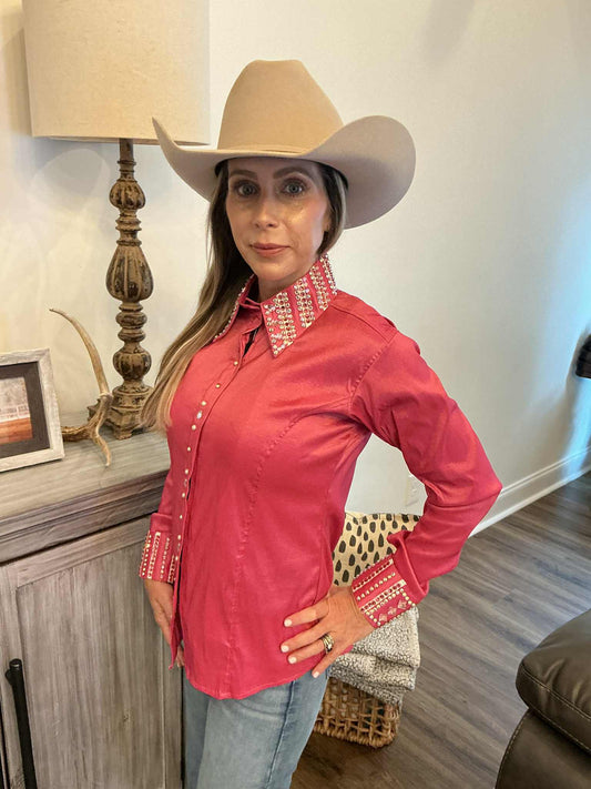 Rodeo Royalty – Fancy Rhinestone Shirt in Ruby Red