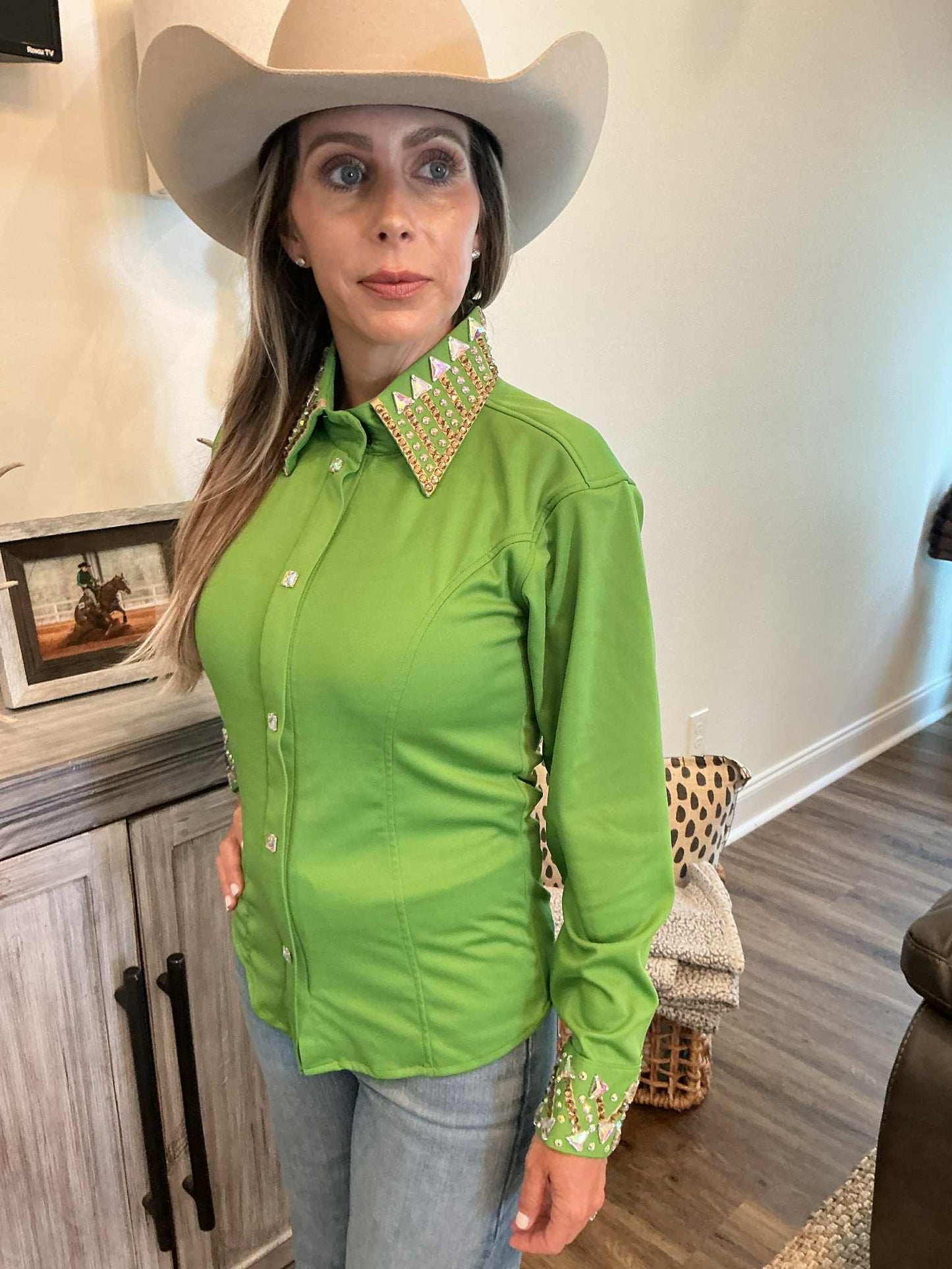 Green Envy Fancy Rhinestone Shirt
