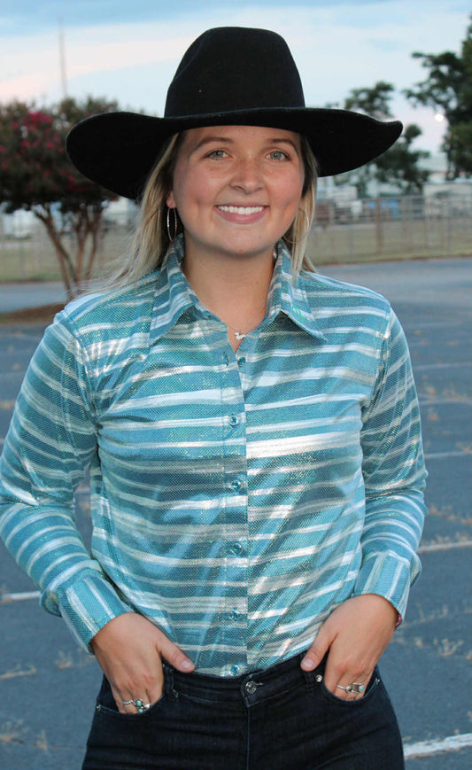 The Aquamarine Rodeo Stripe Show Shirt