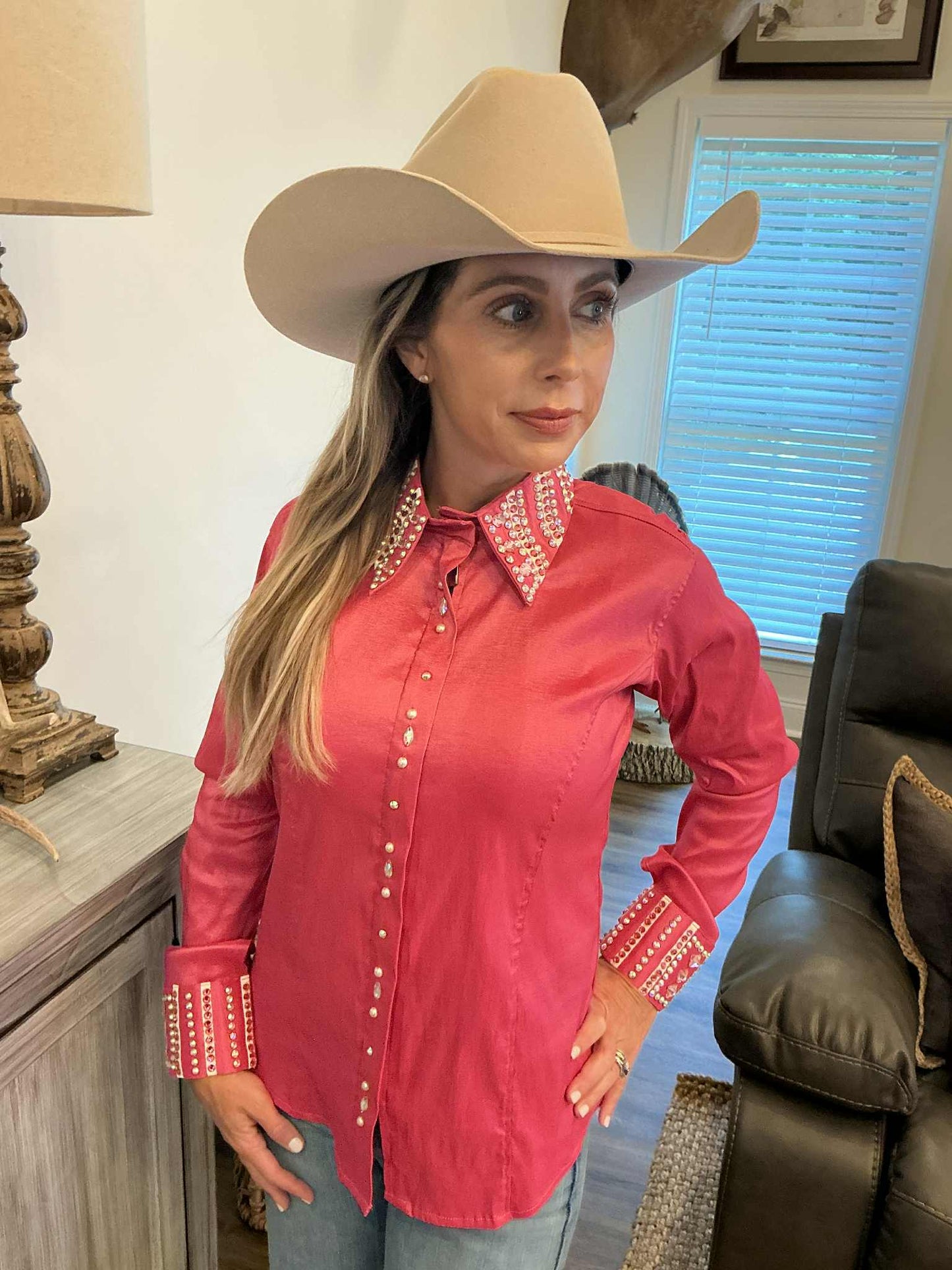 Rodeo Royalty – Fancy Rhinestone Shirt in Ruby Red