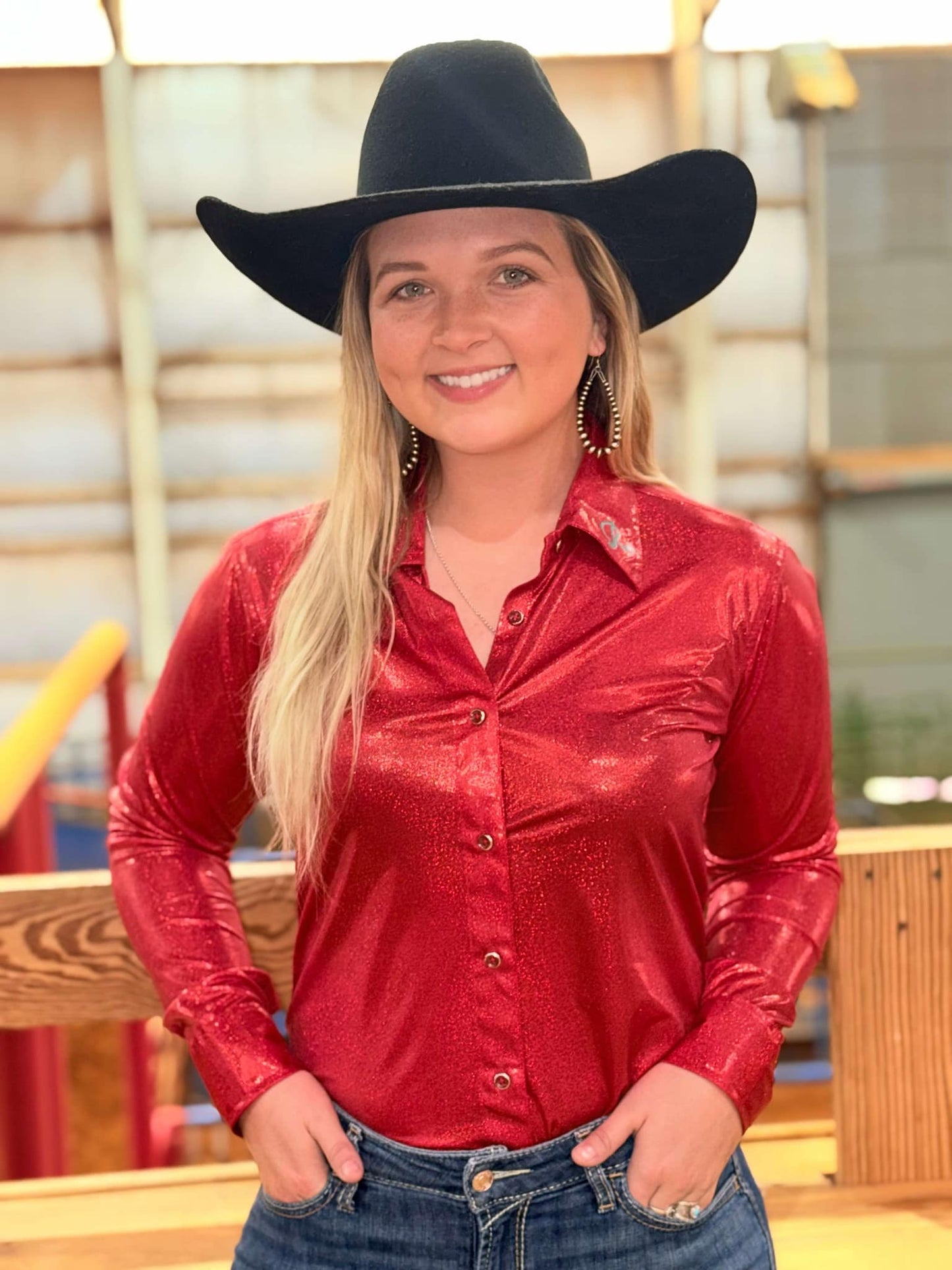 Heartbreaker Bright Red Sequin Barrel Racing Show Shirt