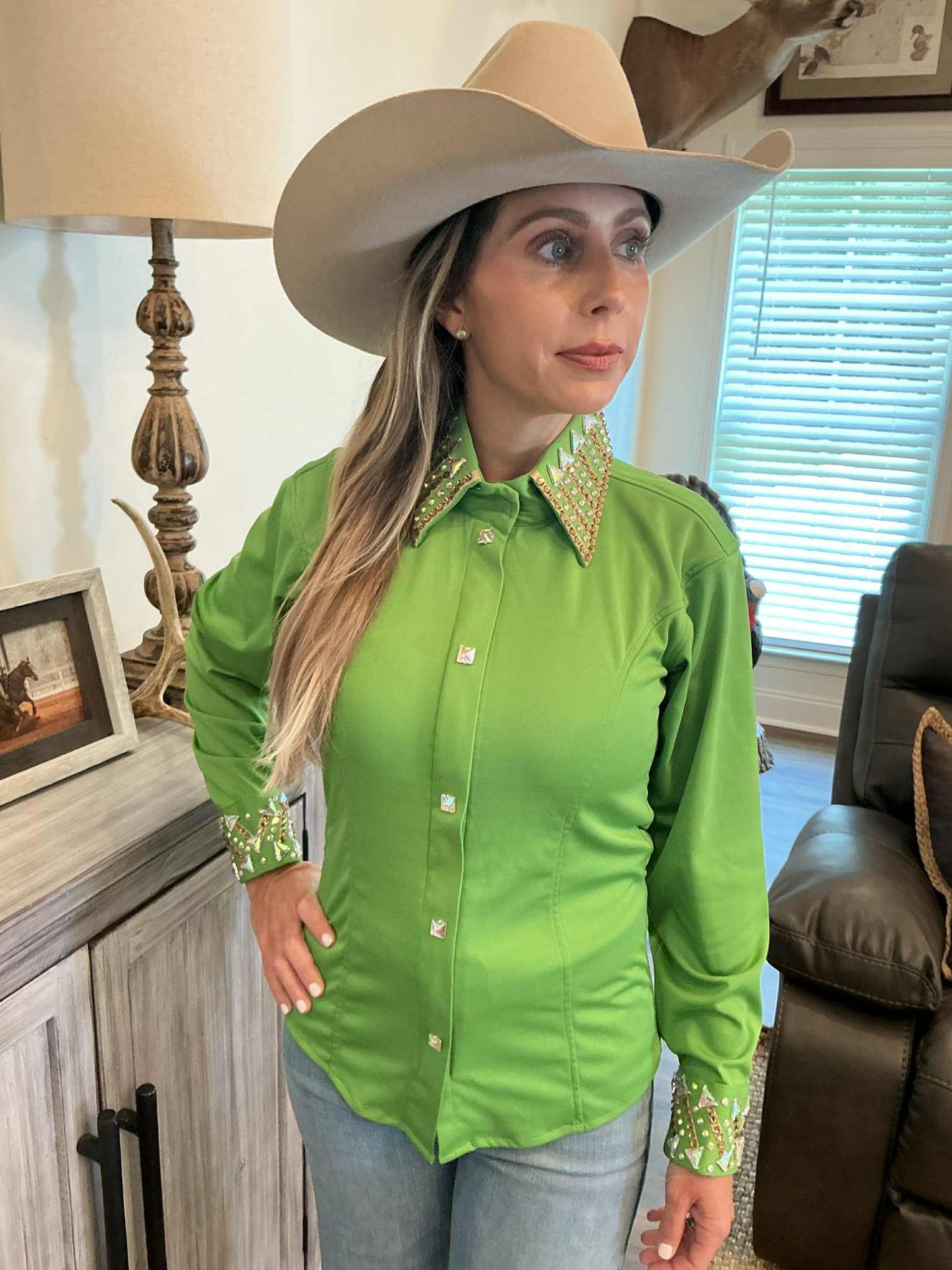 Green Envy Fancy Rhinestone Shirt
