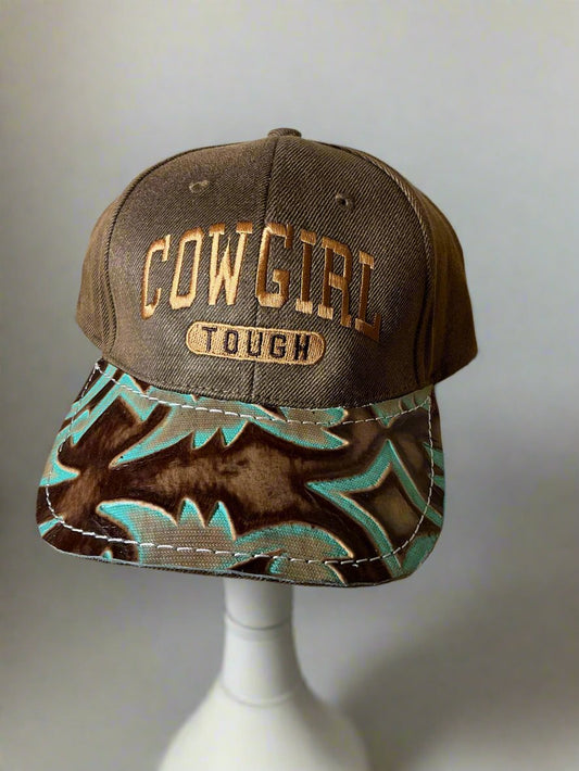 Cowgirl Tough Teal Leather Ball Cap