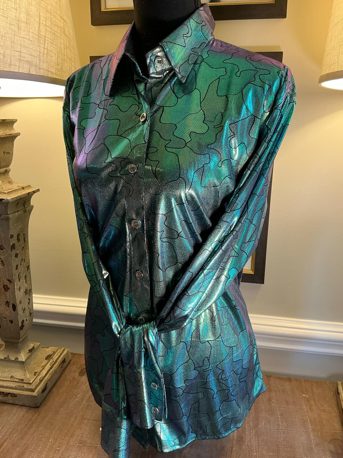 Razzle Dazzle Metallic Green Rodeo Show Shirt