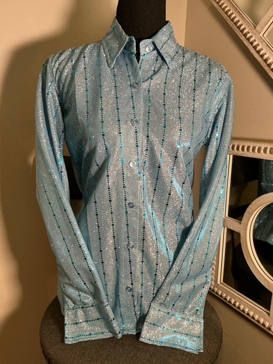 Something Blue Metallic Sparkle Rodeo Show Shirt