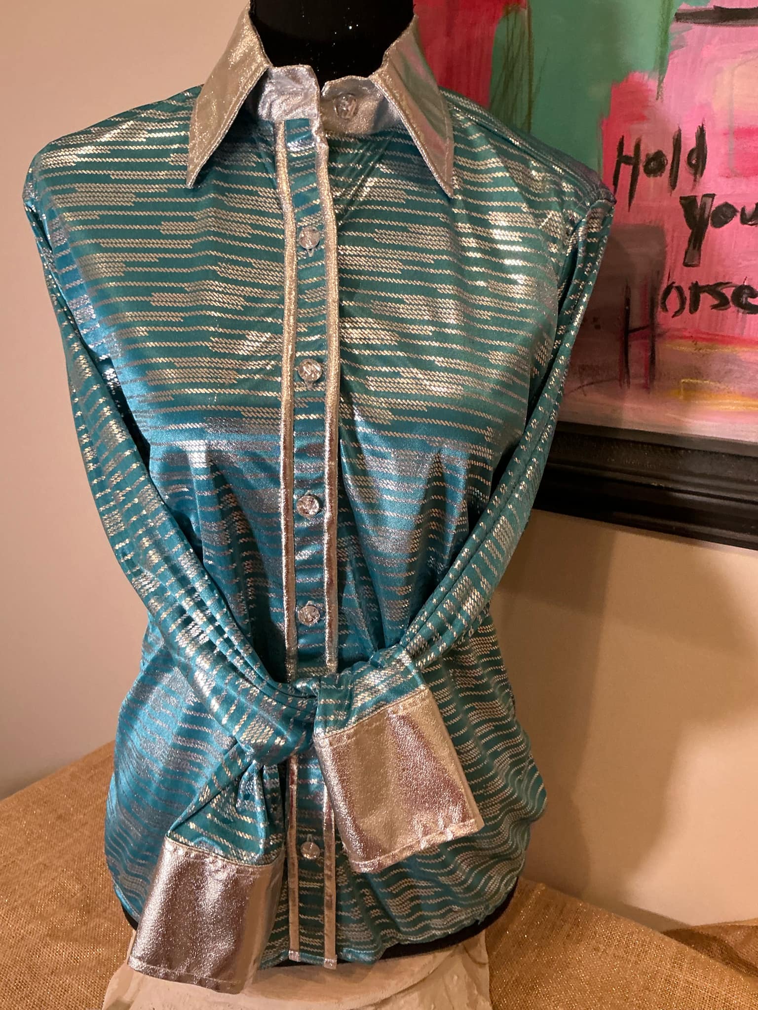 Teal and Metalic Silver Show Shirt for Barrel Racing
