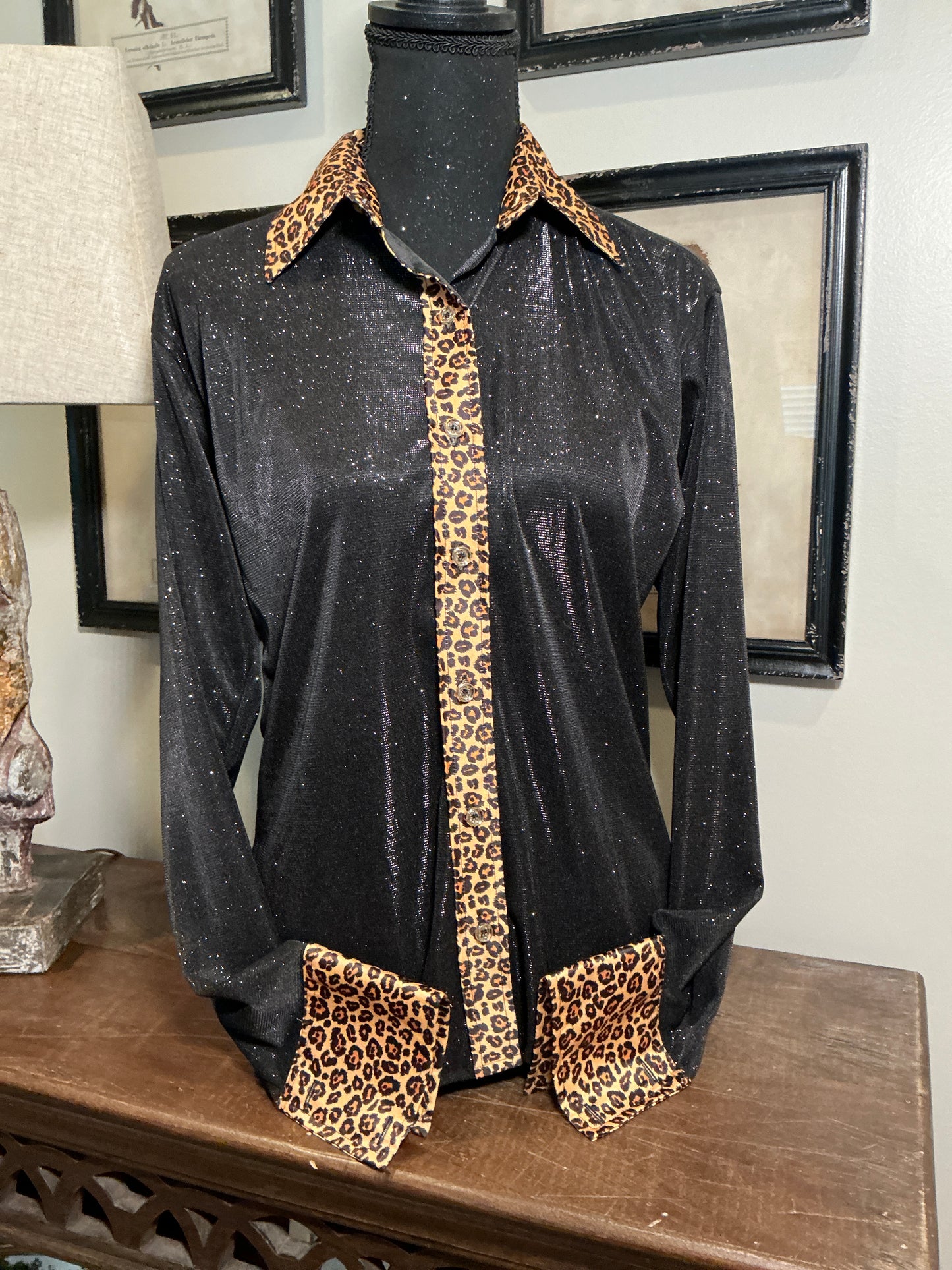 Black Shimmer with Leopard Trim Show Shirt