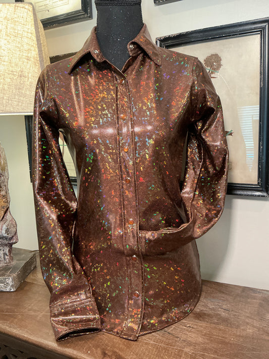 Chocolate Gold and Iridescent Show Shirt one